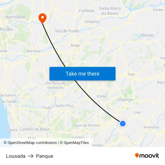 Lousada to Panque map