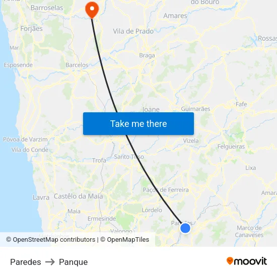 Paredes to Panque map