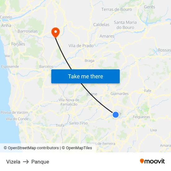 Vizela to Panque map