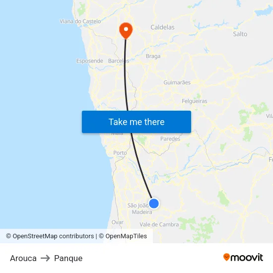 Arouca to Panque map