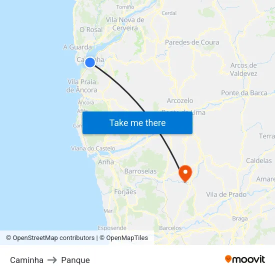 Caminha to Panque map