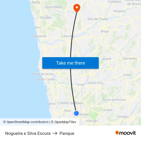 Nogueira e Silva Escura to Panque map