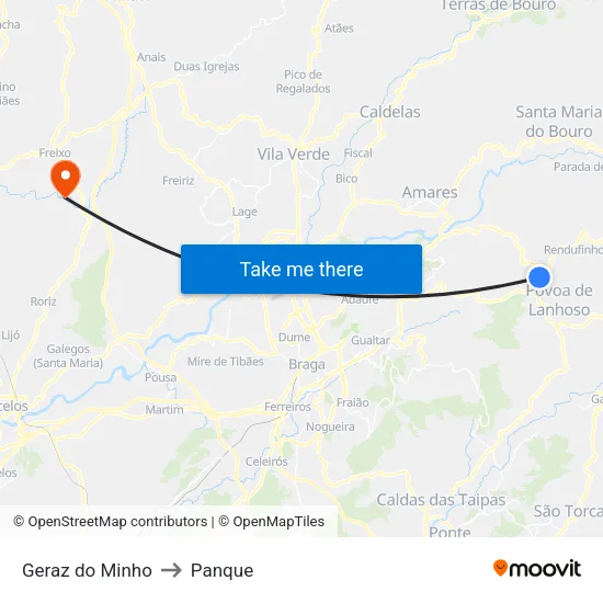 Geraz do Minho to Panque map