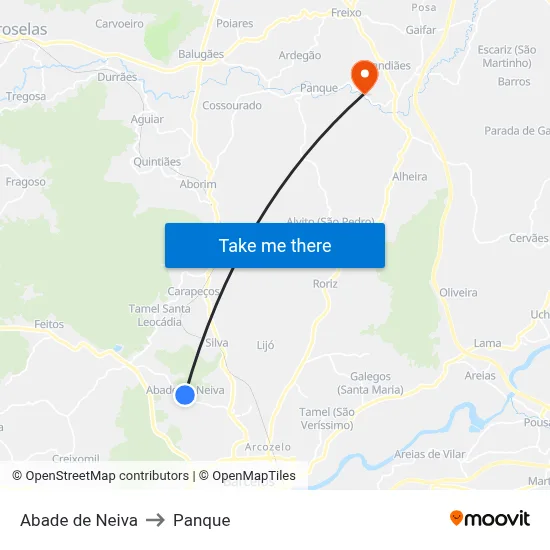 Abade de Neiva to Panque map