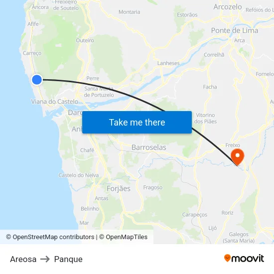 Areosa to Panque map