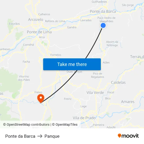 Ponte da Barca to Panque map