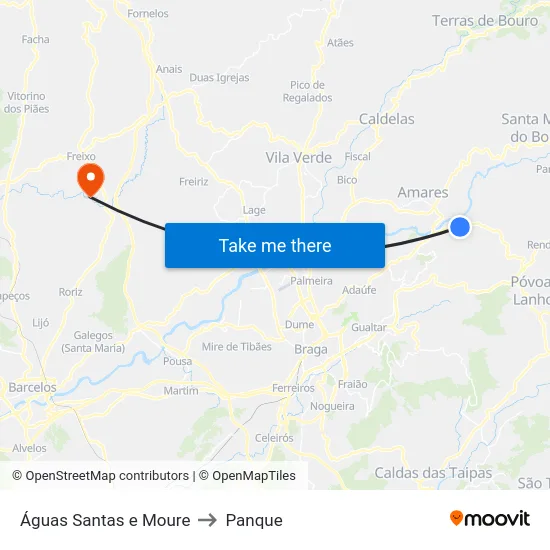 Águas Santas e Moure to Panque map