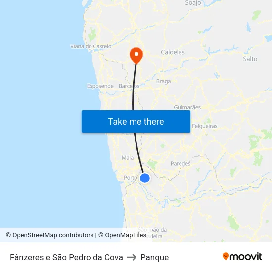 Fânzeres e São Pedro da Cova to Panque map