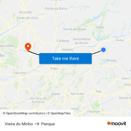Vieira do Minho to Panque map