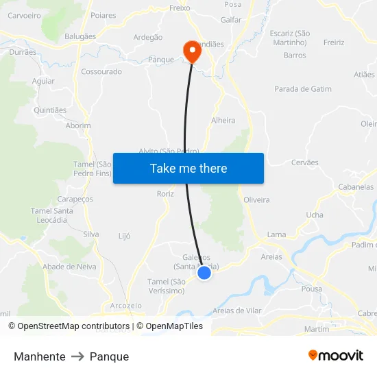 Manhente to Panque map