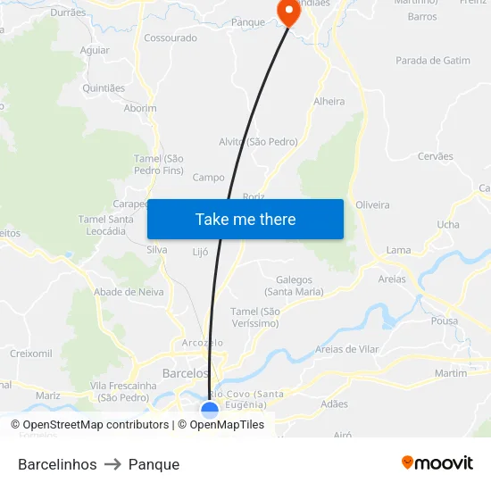 Barcelinhos to Panque map