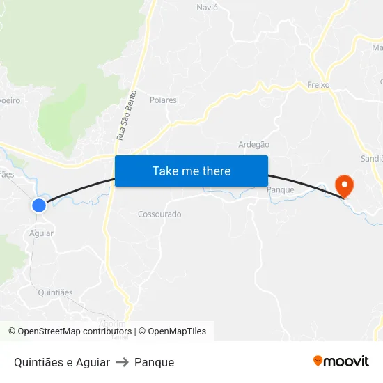 Quintiães e Aguiar to Panque map