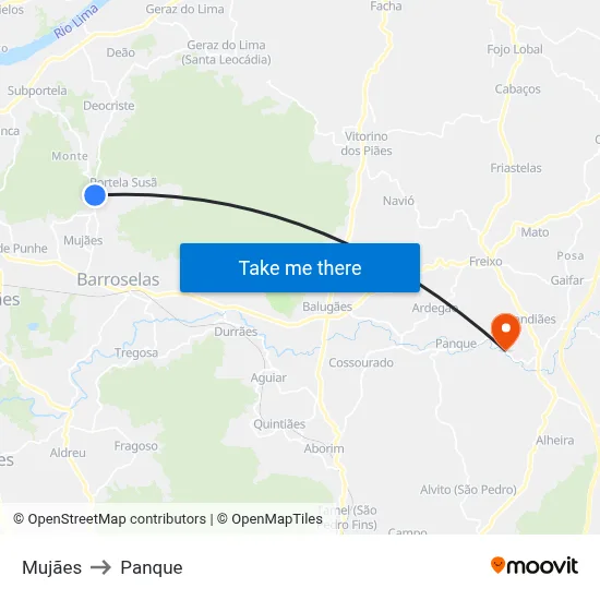 Mujães to Panque map