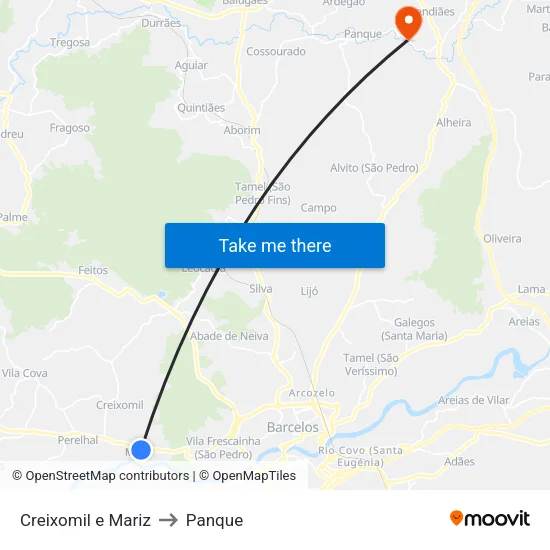 Creixomil e Mariz to Panque map