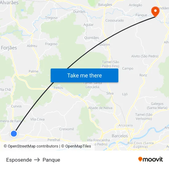 Esposende to Panque map