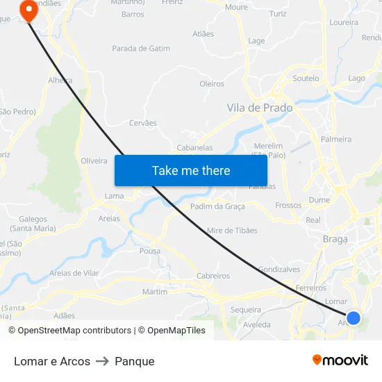Lomar e Arcos to Panque map
