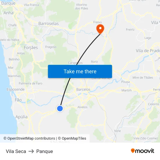 Vila Seca to Panque map