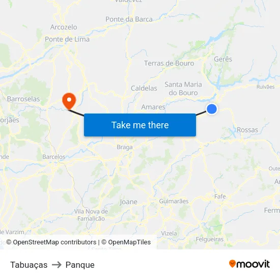 Tabuaças to Panque map
