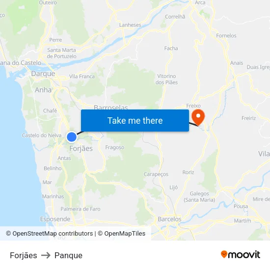 Forjães to Panque map