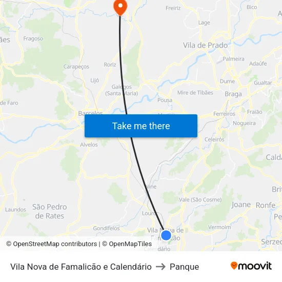 Vila Nova de Famalicão e Calendário to Panque map