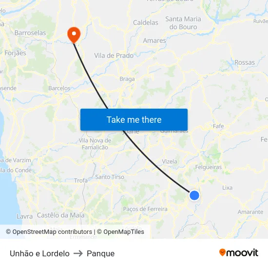 Unhão e Lordelo to Panque map