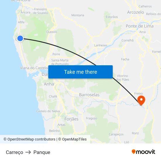 Carreço to Panque map