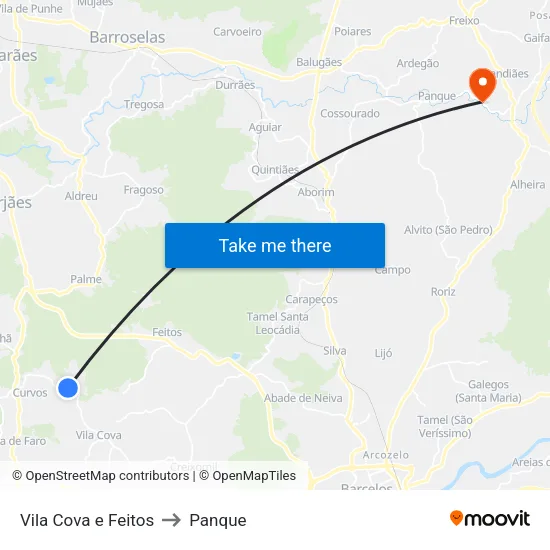 Vila Cova e Feitos to Panque map