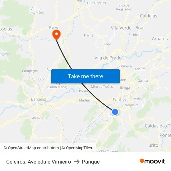 Celeirós, Aveleda e Vimieiro to Panque map