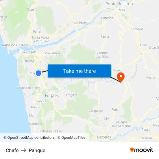 Chafé to Panque map