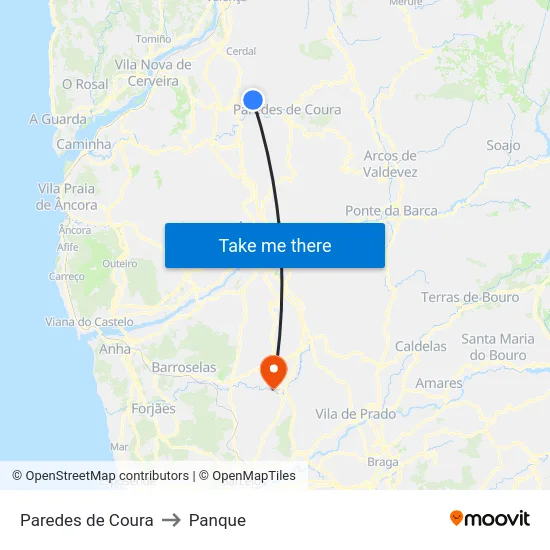 Paredes de Coura to Panque map