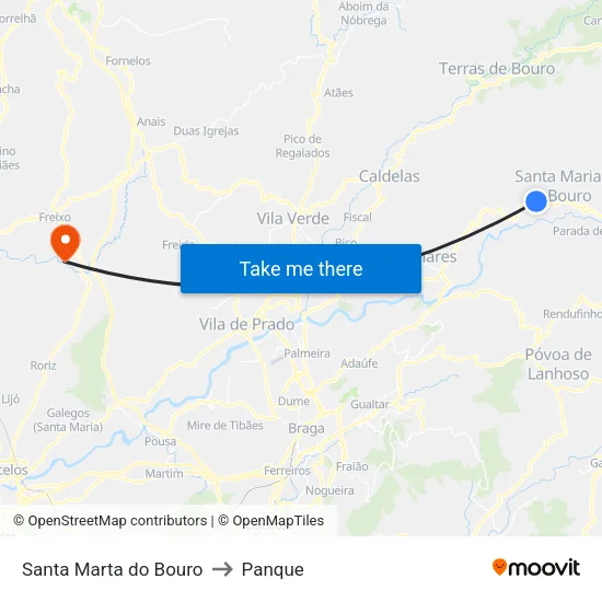 Santa Marta do Bouro to Panque map