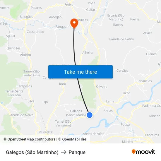 Galegos (São Martinho) to Panque map
