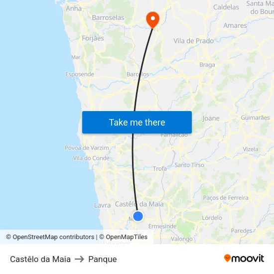 Castêlo da Maia to Panque map