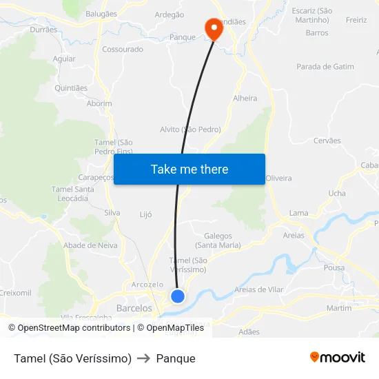 Tamel (São Veríssimo) to Panque map