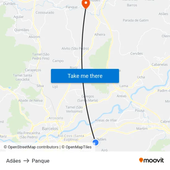 Adães to Panque map