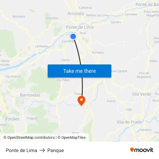 Ponte de Lima to Panque map