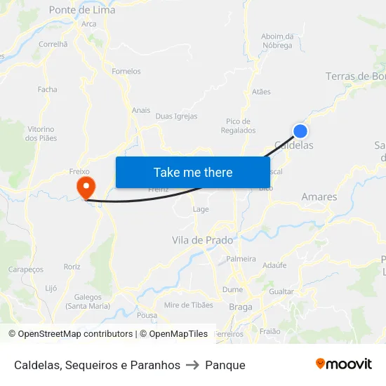 Caldelas, Sequeiros e Paranhos to Panque map