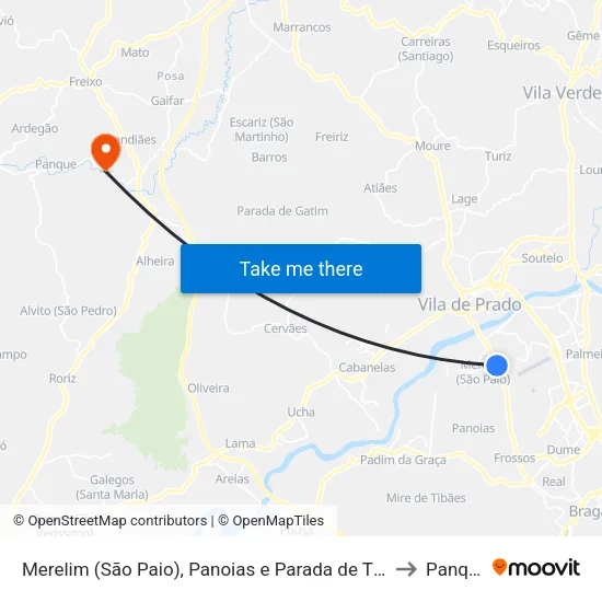 Merelim (São Paio), Panoias e Parada de Tibães to Panque map