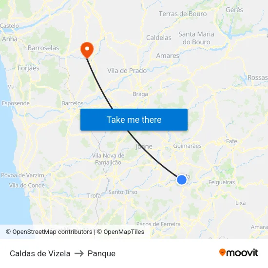 Caldas de Vizela to Panque map