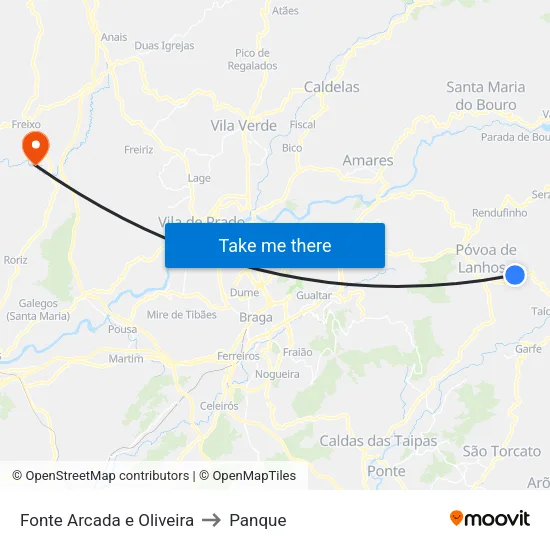 Fonte Arcada e Oliveira to Panque map