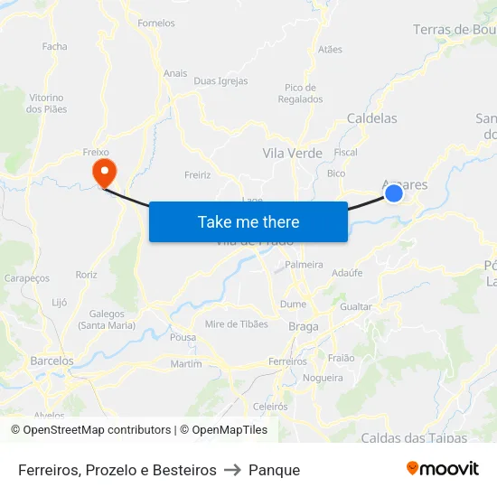 Ferreiros, Prozelo e Besteiros to Panque map