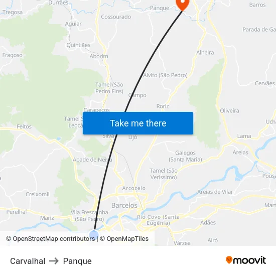 Carvalhal to Panque map