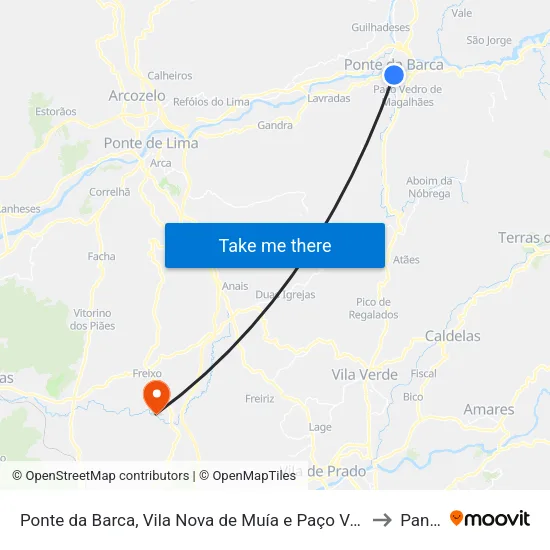 Ponte da Barca, Vila Nova de Muía e Paço Vedro de Magalhães to Panque map
