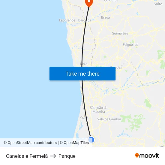 Canelas e Fermelã to Panque map