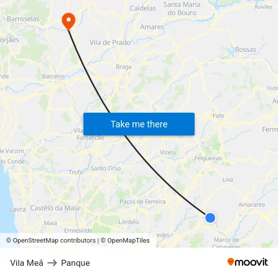 Vila Meã to Panque map