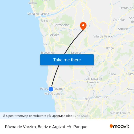 Póvoa de Varzim, Beiriz e Argivai to Panque map