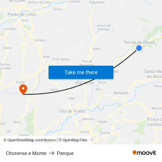 Chorense e Monte to Panque map