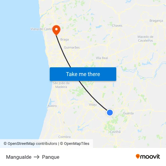 Mangualde to Panque map