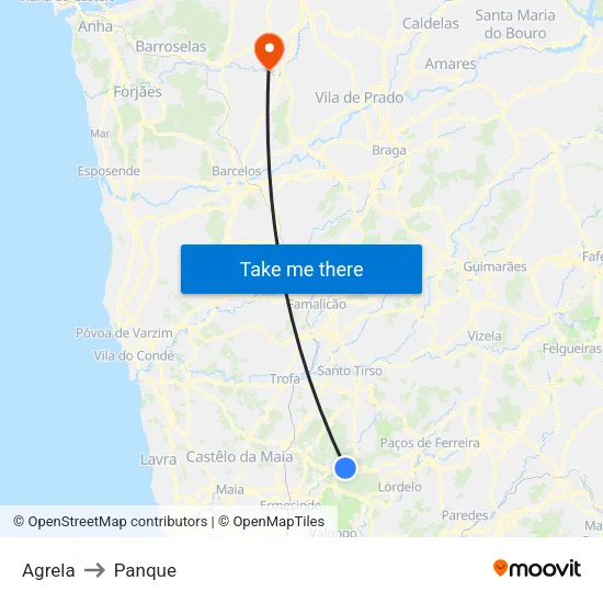 Agrela to Panque map