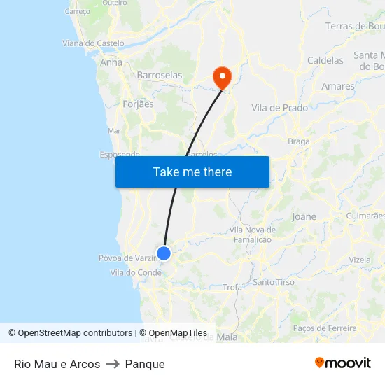 Rio Mau e Arcos to Panque map